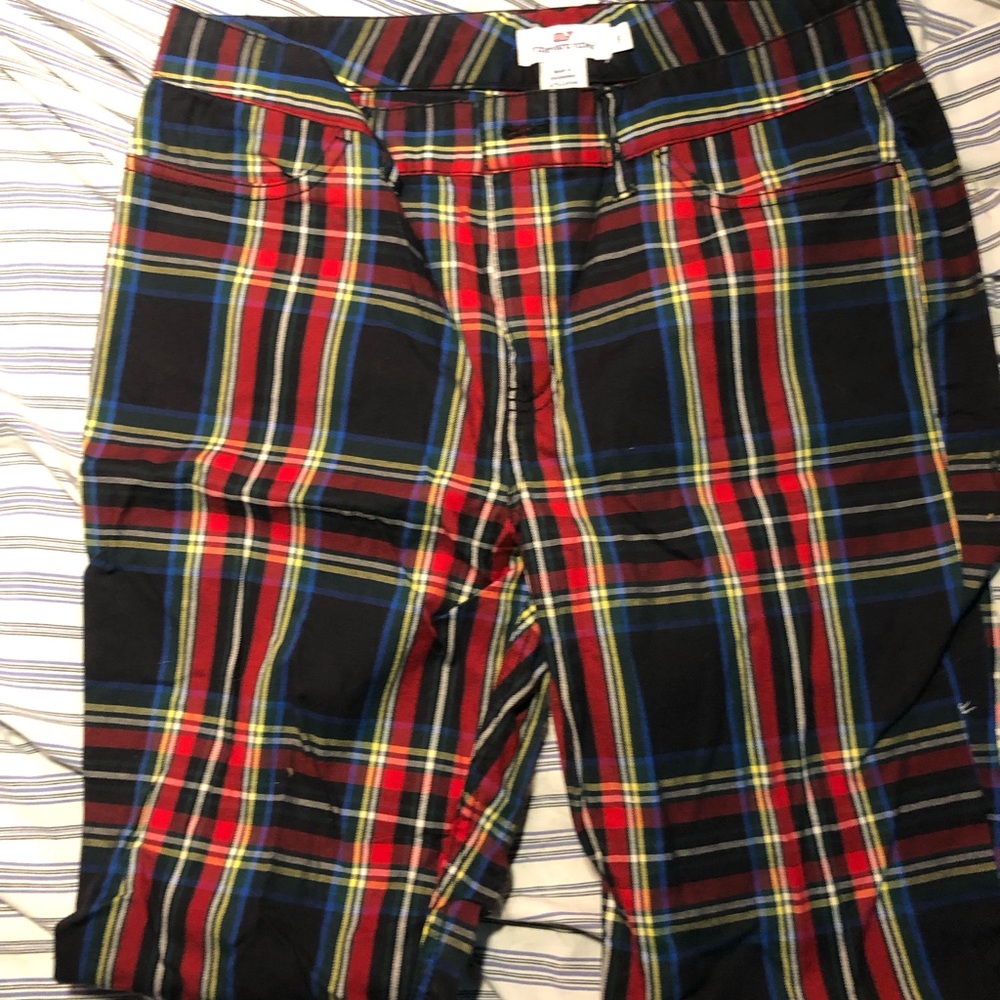 Vineyard Vines Black Plaid Kids Pants with Red, Blue & Yellow Stripes